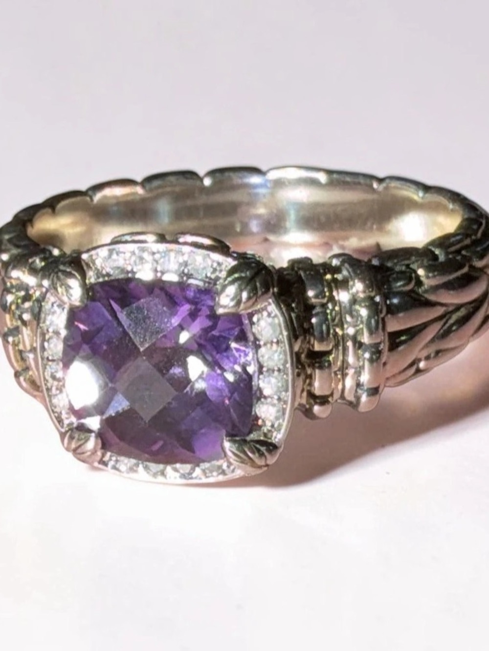 JAI Sterling Silver Diamond & Gemstone Ring Purple Amethyst Ring